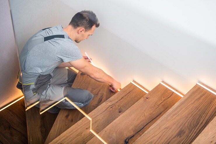 Installing vinyl wood planks on stairs