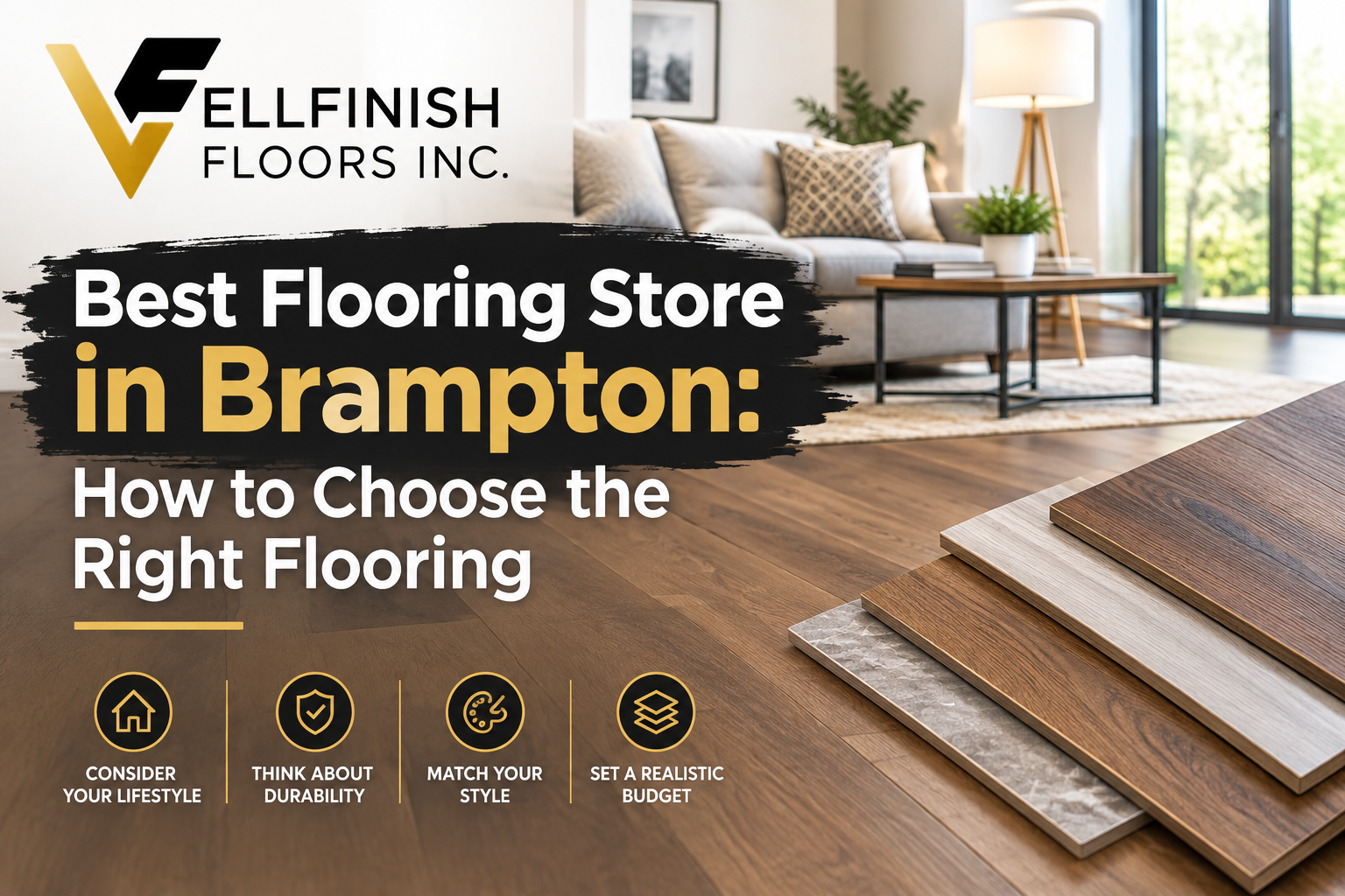 Flooring store in Brampton showcasing hardwood, laminate and luxury vinyl flooring options